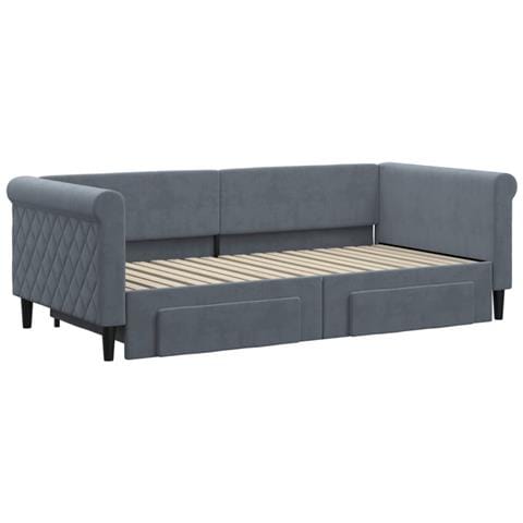 Divano Letto Estraibile Cassetti Grigio Scuro 90x190cm Velluto - Foto 3