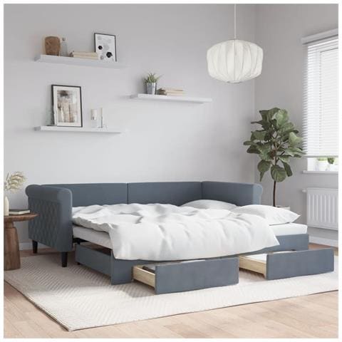 Divano Letto Estraibile Cassetti Grigio Scuro 90x190cm Velluto - Foto 1