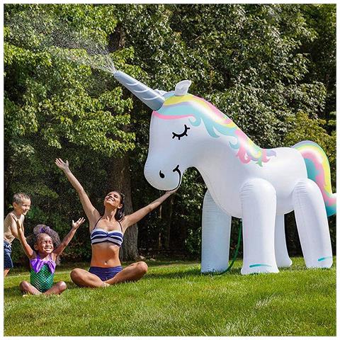 Unicorno Gonfiabile Gigante Con Spruzzatore D'acqua Sul Corno. 220x120 Cm. 120x70x220 Cm. Colore Bianco - Foto 2