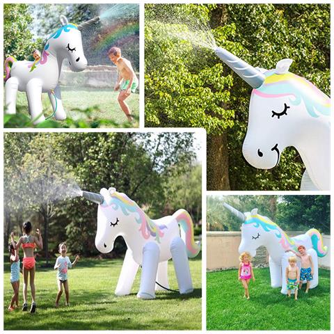 Unicorno Gonfiabile Gigante Con Spruzzatore D'acqua Sul Corno. 220x120 Cm. 120x70x220 Cm. Colore Bianco - Foto 4