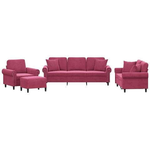 Set Di Divani 4 Pz Con Cuscini Rosso Vino In Velluto - Foto 2