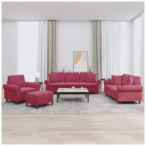 Set Di Divani 4 Pz Con Cuscini Rosso Vino In Velluto - Foto 1
