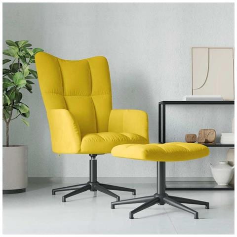 Poltrona Relax Con Poggiapiedi Giallo Senape In Velluto - Foto 8