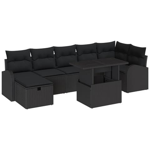 Set Divano da Giardino a 8 Pezzi con Cuscini Nero Rattan Poli - Foto 1