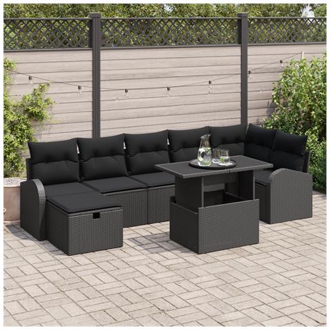 Set Divano da Giardino a 8 Pezzi con Cuscini Nero Rattan Poli - Foto 2