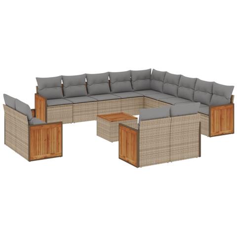 Set Divani da Giardino 14pz con Cuscini in Polyrattan Beige - Foto 1