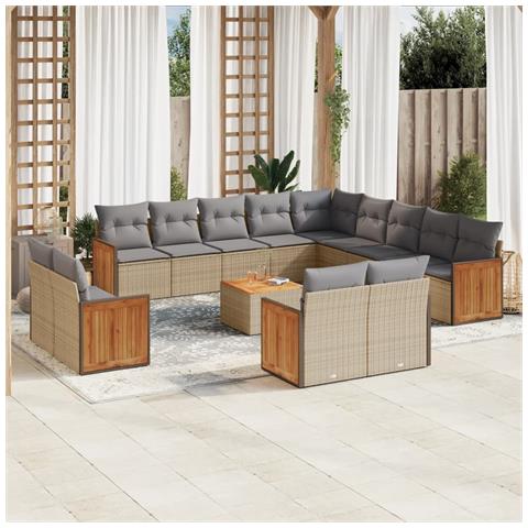 Set Divani da Giardino 14pz con Cuscini in Polyrattan Beige - Foto 2