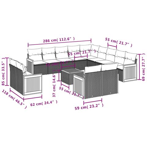 Set Divani da Giardino 14pz con Cuscini in Polyrattan Beige - Foto 3