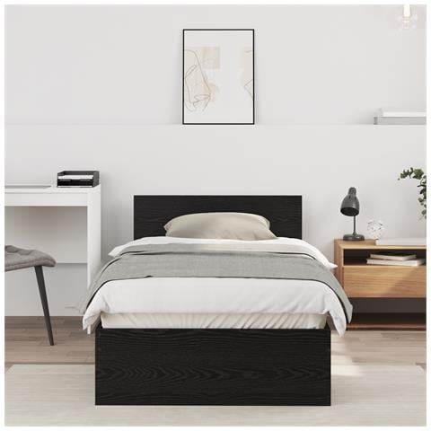 Letto senza Materasso con Testiera Nero Rovere 75x190 cm - Foto 2