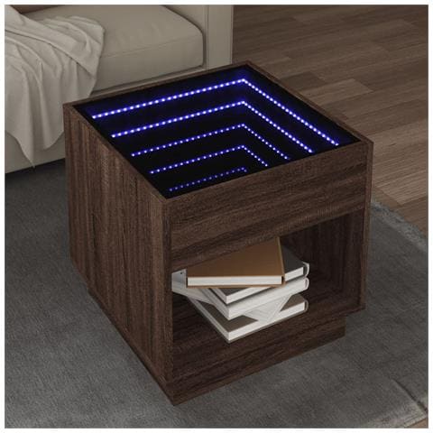 Tavolino da Salotto con LED Infinity Rovere Marrone 50x50x50 cm - Foto 2