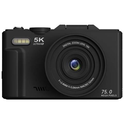 Microcamera Singola 4k Vlog Con Schermo Rotante - 75 Mp, Zoom 18x, Bianca Black - Foto 1