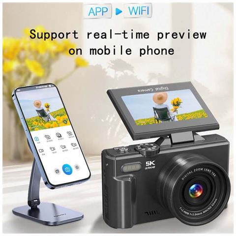 Microcamera Singola 4k Vlog Con Schermo Rotante - 75 Mp, Zoom 18x, Bianca Black - Foto 4