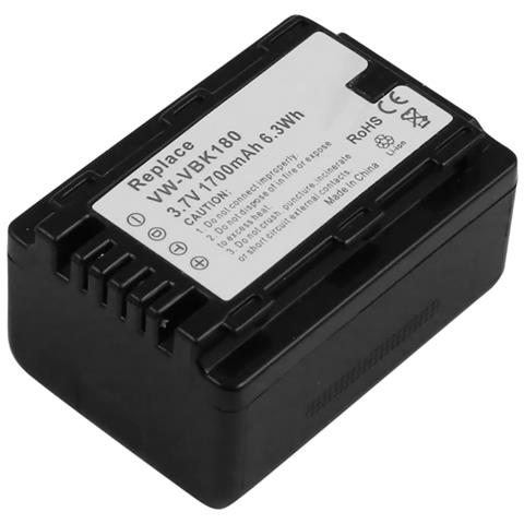 Batteria Per Videocamera Panasonic Vw-vbk180 Li-ion 3.7v 1700mah 6.3wh. 3wh - Foto 2