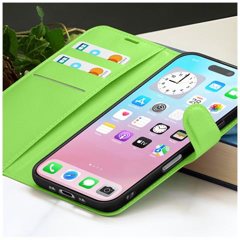 Custodia A Portafoglio Per Iphone 17 Air Funzione Supporto E Linguetta Magnetica, Verde - Foto 5