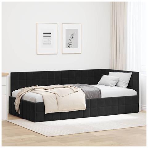Cornice del letto ad angolo Nero 90 x 200 cm Velluto - Foto 2