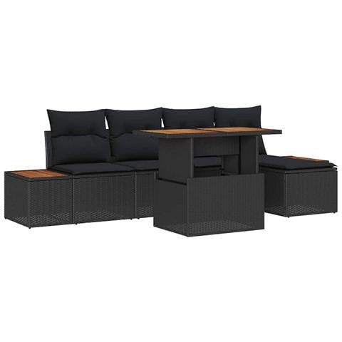 Set Divano da Giardino con archiviazione 6 pcs Nero Poly Rattan - Foto 1
