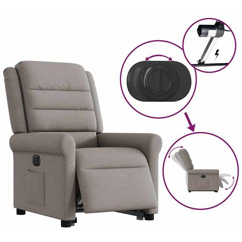 Poltrona Alzapersona Reclinabile Elettrica Tortora in Tessuto - Foto 9