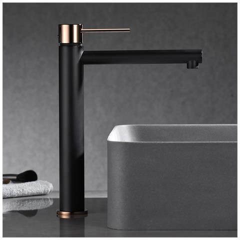 Imex Miscelatore Lavabo Alto Monocomando Nero Opaco E Oro Rosa Corpo Ottone E Zama Cartuccia Ceramica 25 Mm Tubi Flessibili 3-8 Serie Milos Modello Stick Imex-bdys045-3nor - Foto 3