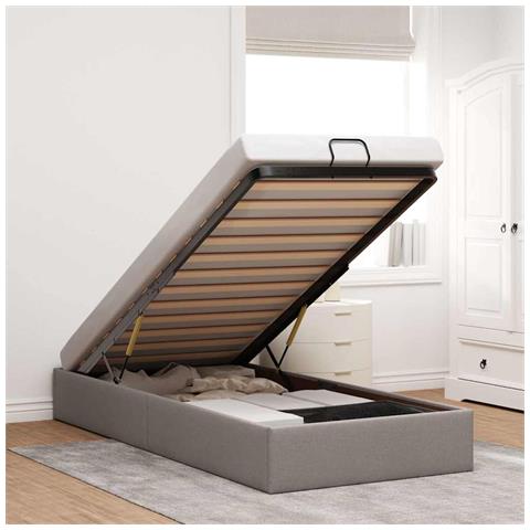 Struttura Letto Pouf senza Materasso Tortora 80x200 cm Tessuto - Foto 2