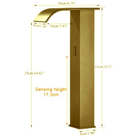 Rubinetto per lavabo da bagno, Blackswan, tipo M304, modello alto in oro con bocca a cascata e sensore, misura 31 cm - Foto 4