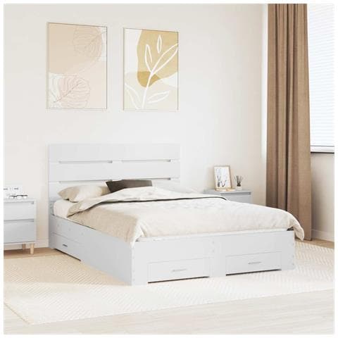 Struttura del letto Bianco 160 x 200 cm Legno multistrato - Foto 2