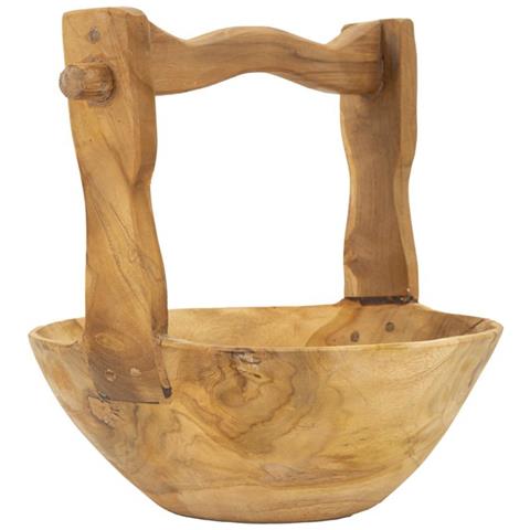 Cestino Svuotatasche Timbo In Teak Riciclato Con Manico Ad Arco 32x25x27 Cm — Pezzo Unico - Foto 1