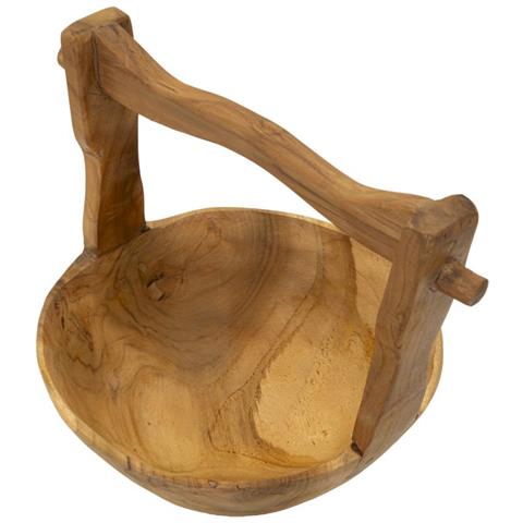 Cestino Svuotatasche Timbo In Teak Riciclato Con Manico Ad Arco 32x25x27 Cm — Pezzo Unico - Foto 2