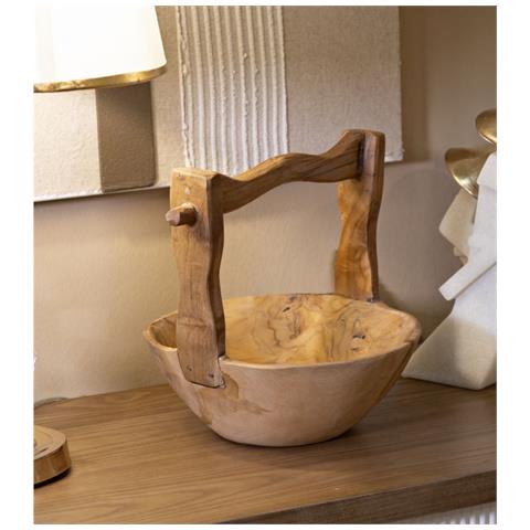 Cestino Svuotatasche Timbo In Teak Riciclato Con Manico Ad Arco 32x25x27 Cm — Pezzo Unico - Foto 8