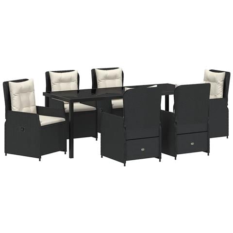 Set da Pranzo per Giardino 7 pcs Nero polyrattan - Foto 1