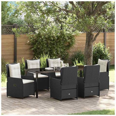 Set da Pranzo per Giardino 7 pcs Nero polyrattan - Foto 2