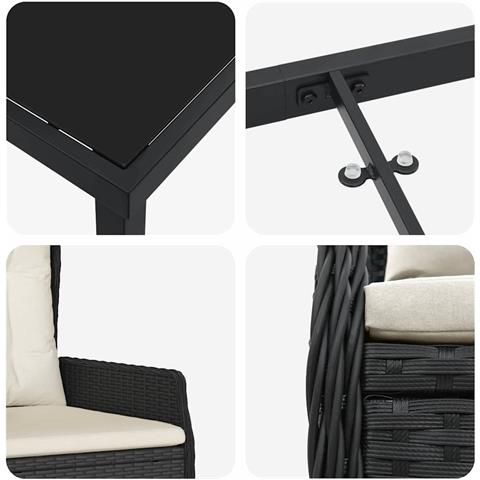 Set da Pranzo per Giardino 7 pcs Nero polyrattan - Foto 9