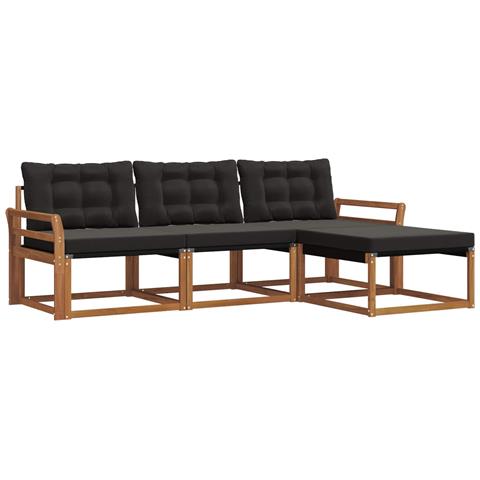 Set di divani da esterno con cuscino 4 pcs Naturale e Nero - Foto 1