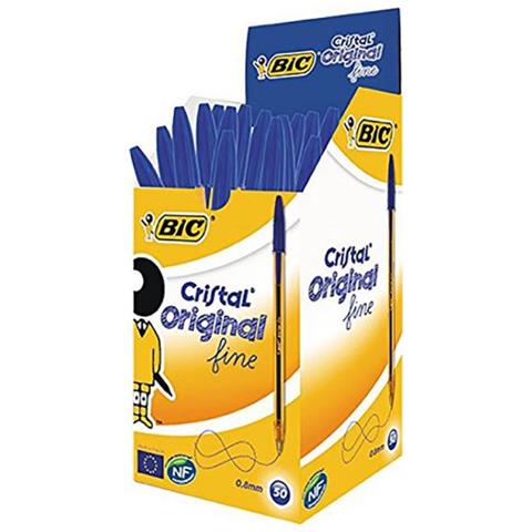 50 Penne A Sfera Cristal Fine Inchiostro Blu Medium Punta 0,8 Mm 1 Box - Foto 1