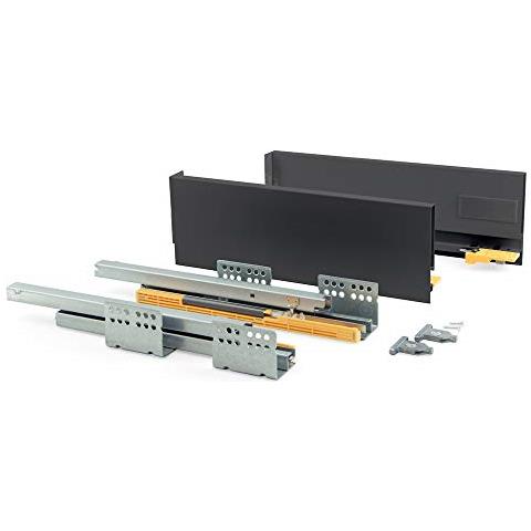Kit Cassetto Cucina O Bagno Con Guide Ad Estrazione Totale E Chiusura Soft, Altezza 138mm E Profondità 350mm, Grigio Antracite - Foto 1