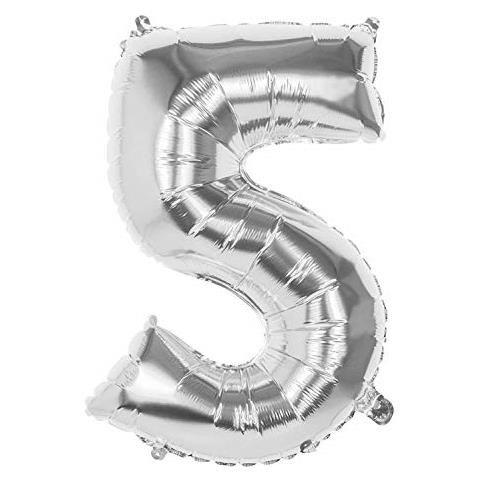 Palloncino Mylar Numero '5' (86cm), Argento - Foto 1