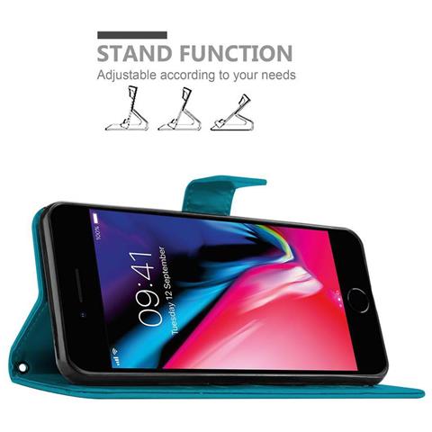 Cadorabo Custodia Compatibile Con Apple Iphone 7 / 7s / 8 / Se 2020 In Blu Fiore - Coperchio Protettivo In Design Floreale Con Chiusura Magnetica, Funzione Stand E Slot Per Carte - Foto 2