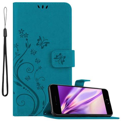 Cadorabo Custodia Compatibile Con Apple Iphone 7 / 7s / 8 / Se 2020 In Blu Fiore - Coperchio Protettivo In Design Floreale Con Chiusura Magnetica, Funzione Stand E Slot Per Carte - Foto 1