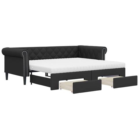 Divano Letto Estraibile Con Cassetti Nero 90x200 Cm Similpelle - Foto 1