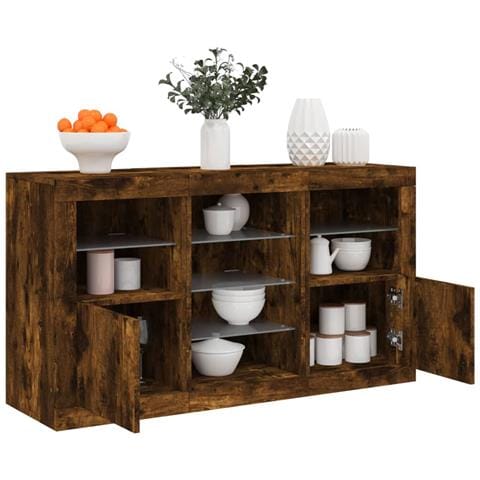 Credenza Con Luci Led Rovere Fumo 123x37x67 Cm - Foto 1