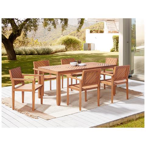 Set 6 Sedie Da Giardino Legno Di Acacia Chiaro Baratti - Foto 1