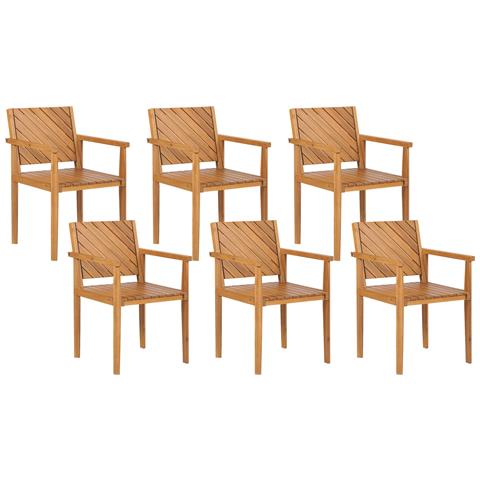 Set 6 Sedie Da Giardino Legno Di Acacia Chiaro Baratti - Foto 6