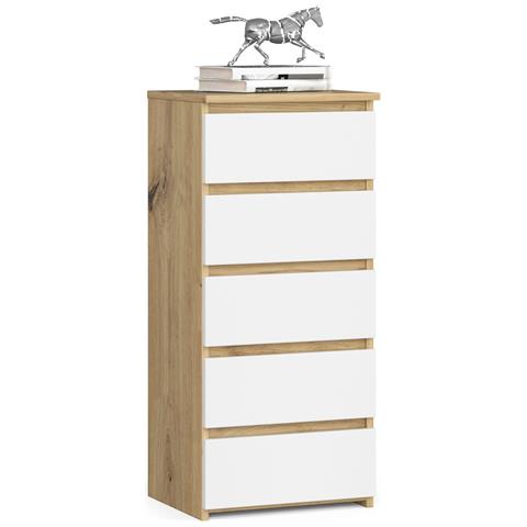 Cassettiera CL5, 5 cassetti, 40x35x92 cm, Colore Quercia Artisan e Bianco - Foto 1