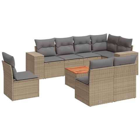 Set Divano da Giardino 9 pz con Cuscini Beige in Polyrattan - Foto 1