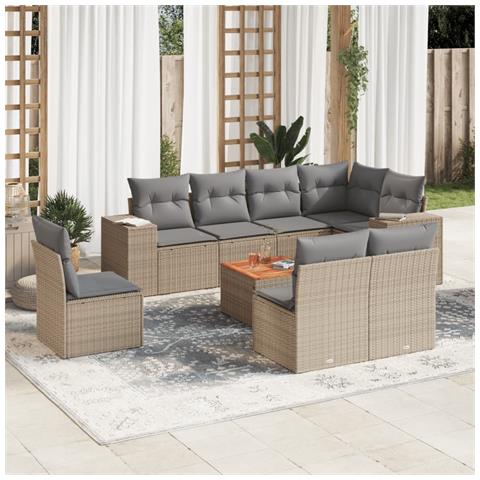 Set Divano da Giardino 9 pz con Cuscini Beige in Polyrattan - Foto 2