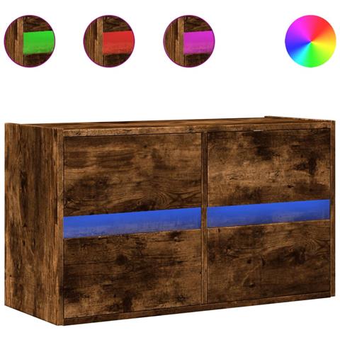 Mobile Tv A Parete Con Luci Led Rovere Fumo 80x31x45 Cm - Foto 2
