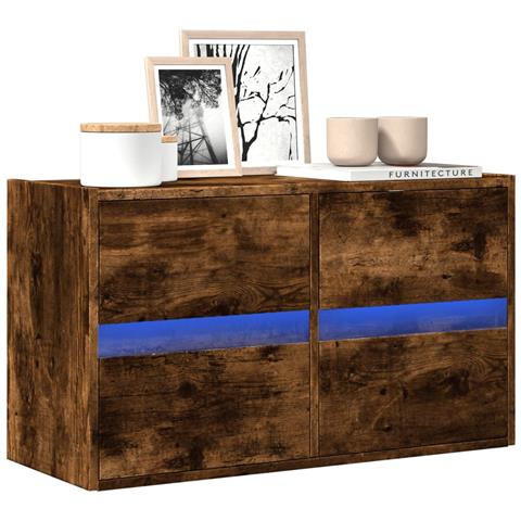 Mobile Tv A Parete Con Luci Led Rovere Fumo 80x31x45 Cm - Foto 1