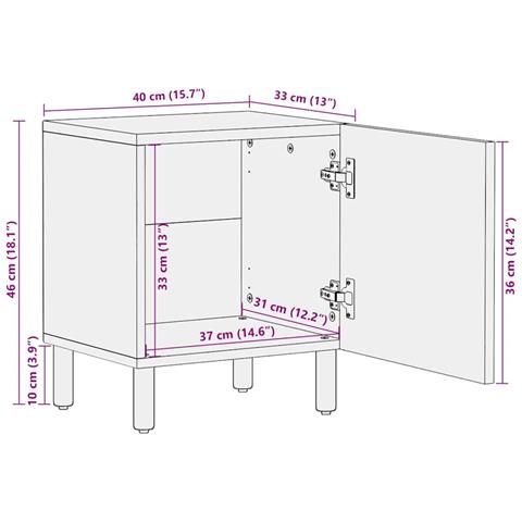 Comodino 40x33x46 cm in Legno Massello di Acacia - Foto 2
