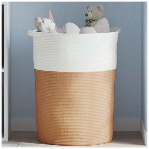 Cestino Portaoggetti Marrone E Bianco 49x65 Cm In Cotone - Foto 1