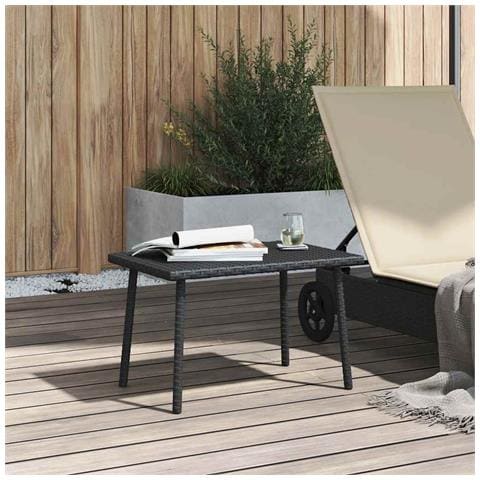 Tavolino Da Giardino Rettangolare Nero 60x40x37 Cm Polyrattan - Foto 3