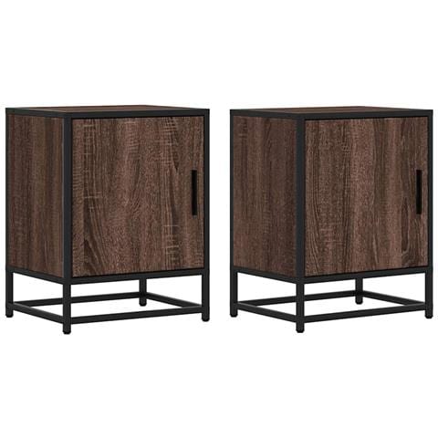 Comodini Rovere Marrone 2 Pz Legno Multistrato E Metallo - Foto 2